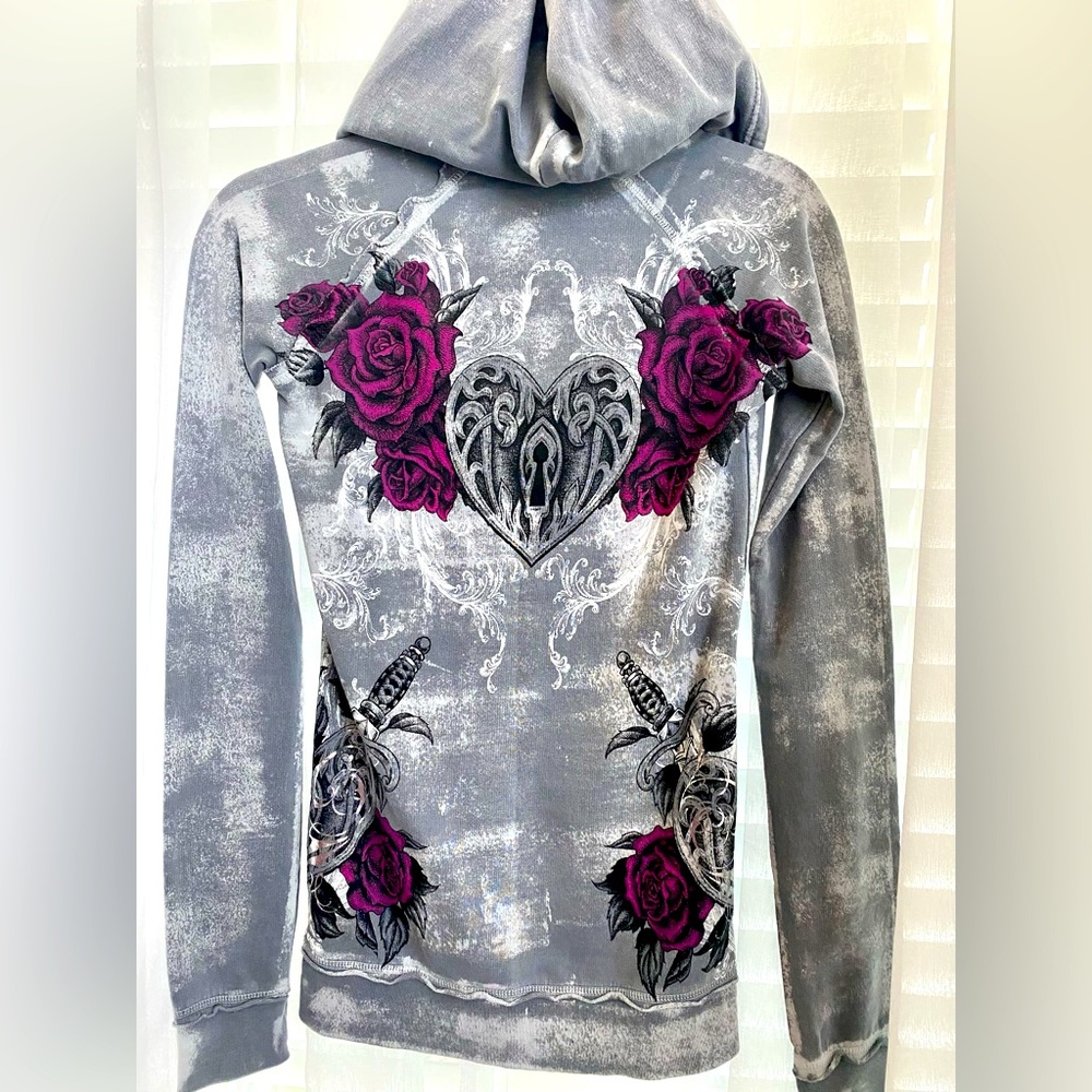SINFUL PULLOVER CASUAL WOMEN FLOWERS HOODIE GRAY SZ XS